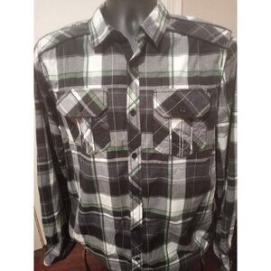 Buckle Black Standard Fit Long Sleeve Shirt BKE Mens Medium M Black Gray